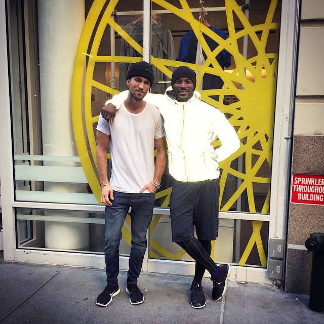 Tobias Sorensen and Tyson Beckford pose after a Soul Cycle session.