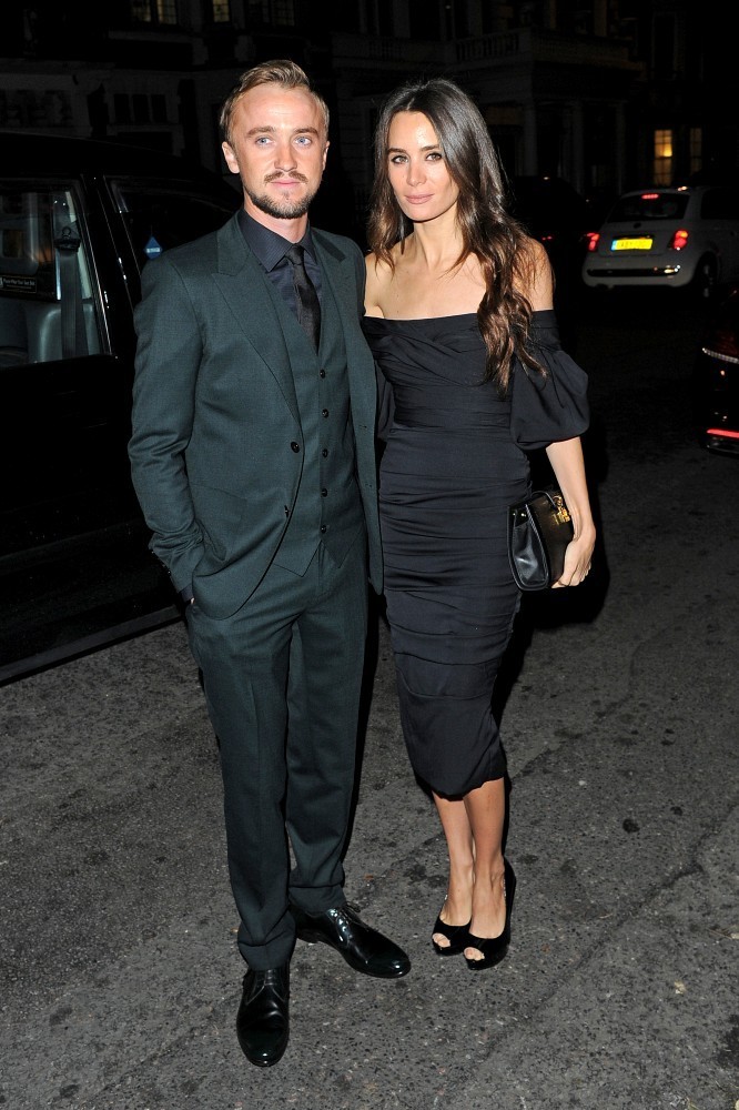 Tom Felton Wears Dolce & Gabbana to Claridge Christmas Tree Unveiling Party