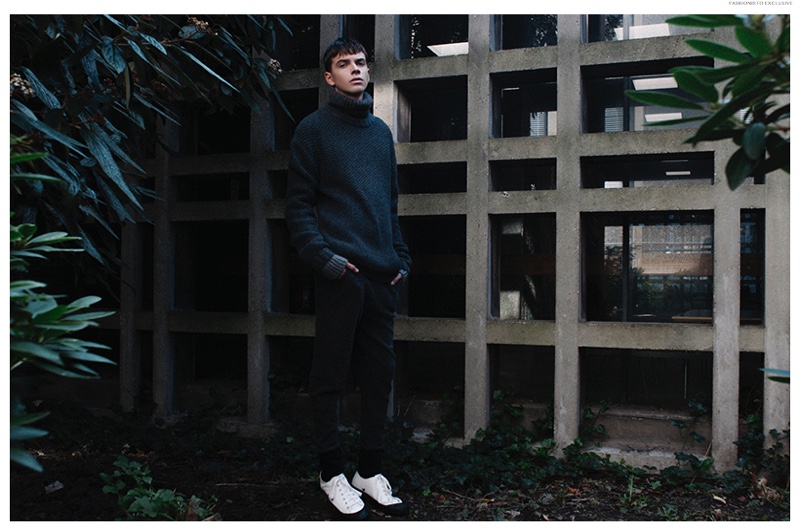 William wears turtleneck knit Johnny Love, knit Dr. Denim, trousers 5 Preview and shoes ASOS.