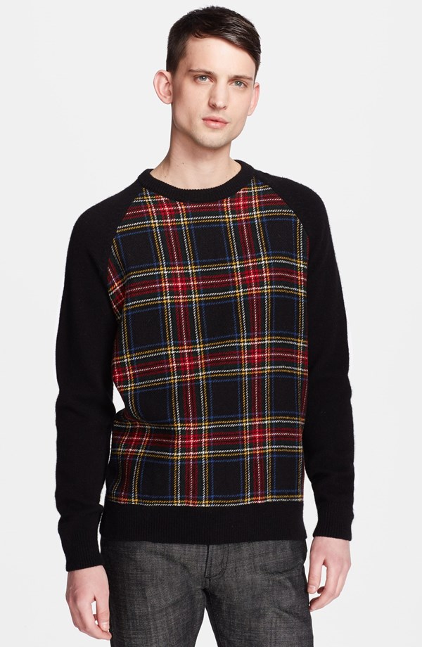 AMI-Plaid-Panel-Wool-Crewneck-Sweater