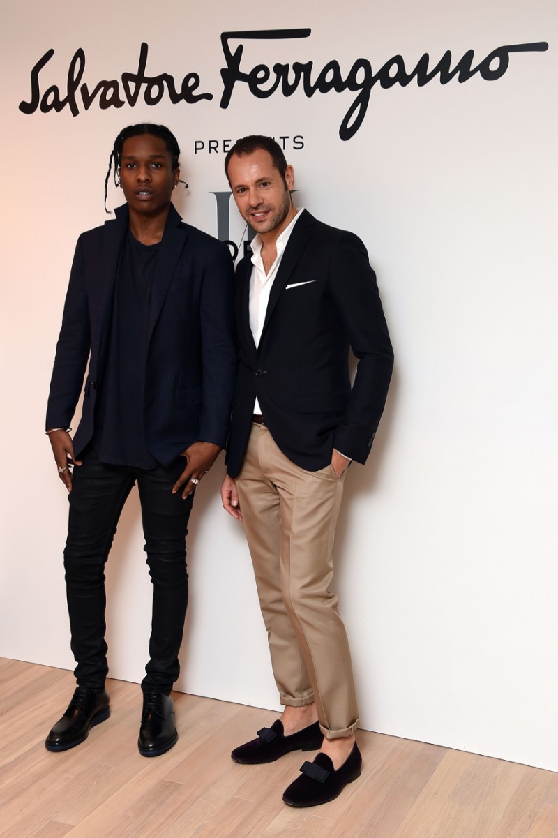 A$AP Rocky poses with Salvatore Ferragamo creative director Massimiliano Giornetti