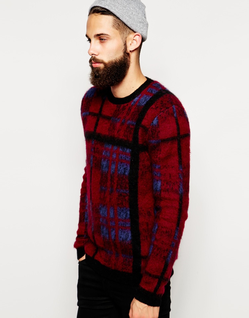 ASOS Checked Mohair Sweater Red