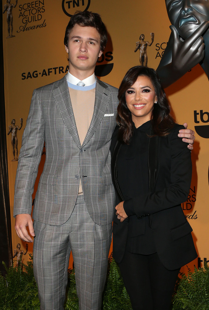 Ansel Elgort poses with actress Eva Longoria