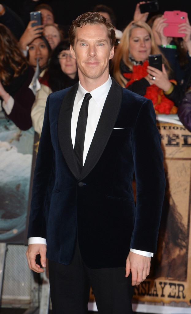 Benedict Cumberbatch hits the red carpet in a velvet jacket for the December 1st world premiere of 'The Hobbit: The Battle of the Five Armies'.