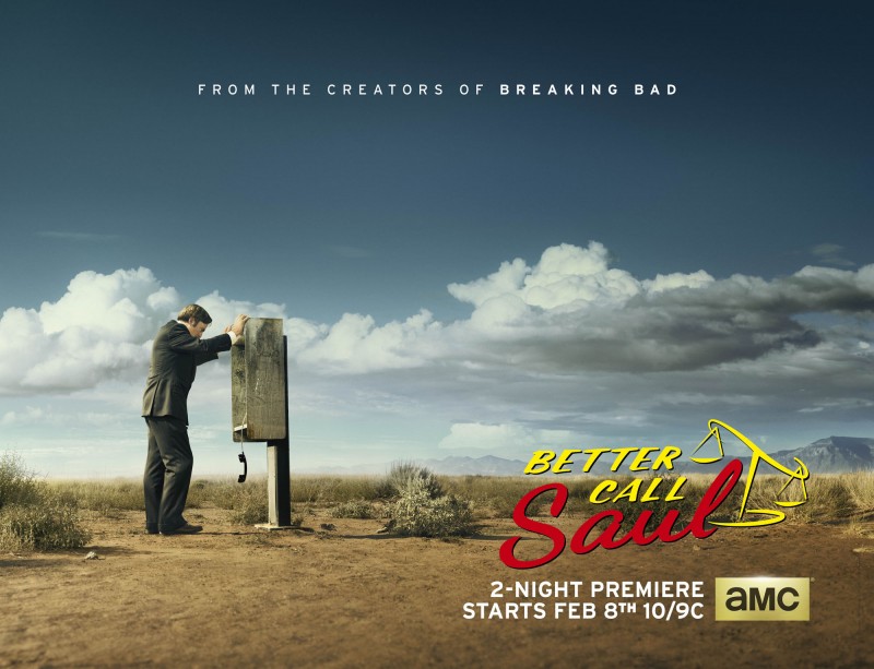 Breaking Bad spinoff Better Call Saul premieres February 8, 2015 and AMC has just released an official poster featuring lead actor Bob Odenkirk. Distressed, Odenkirk is pictured in the desert with a payphone.