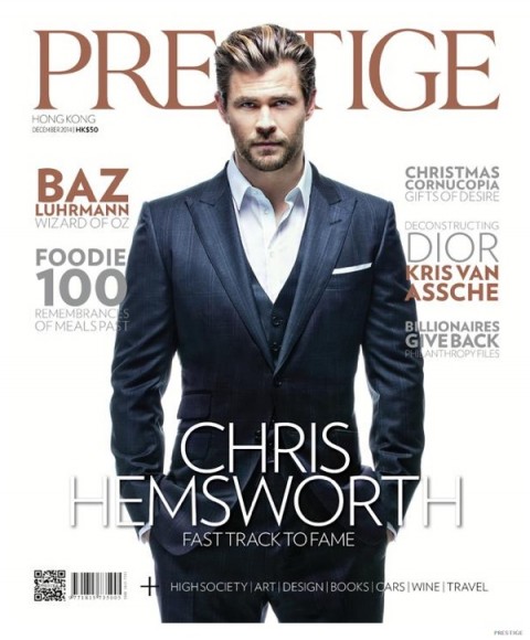 Chris Hemsworth Suits Up for Dapper Prestige December 2014 Cover Photo ...