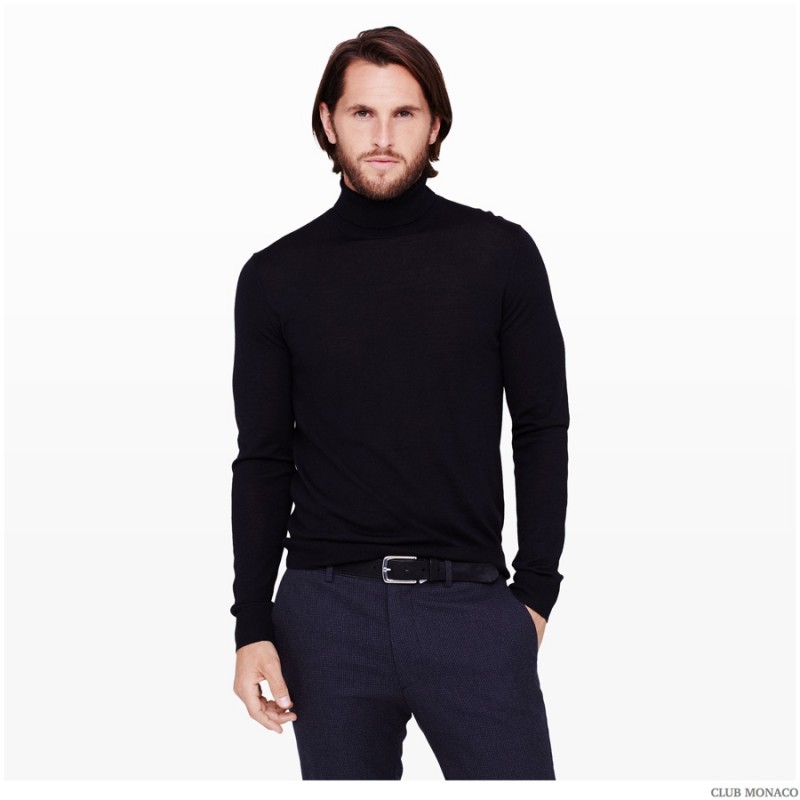 Essential Elegance: Keep it chic and simple at the same time. Like Jake Davies, pair a classic black turtleneck with a pair of lean trousers.