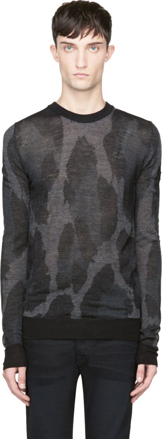 Diesel Black Grey Knit Camo Sweater