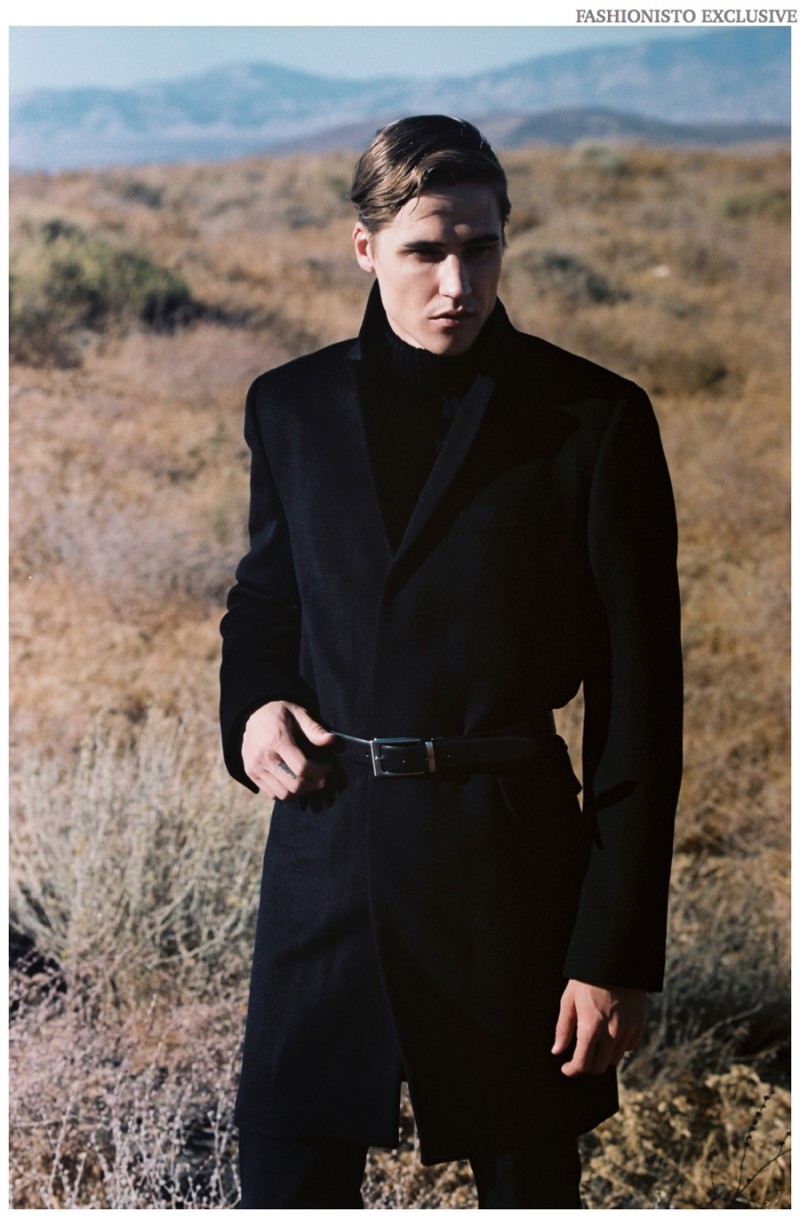 Michael wears sweater Diesel, coat Reiss, belt Calvin Klein and pants J.Lindeberg.