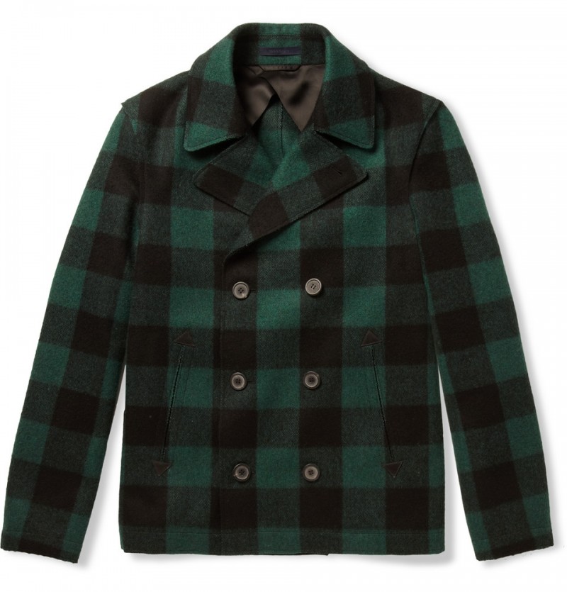 Lanvin Slim-Fit Check Wool Blend Peacoat