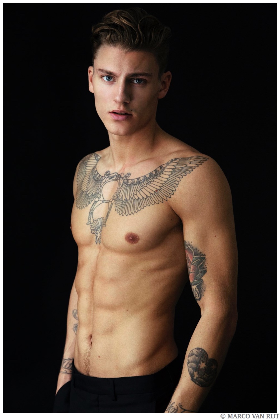 Mikkel Jensen Showcases Tattoos in Shirtless Photos by Marco Van Rijt