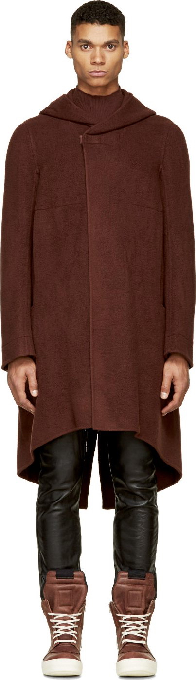 Rick Owens Burgundy Hooded Coat 001