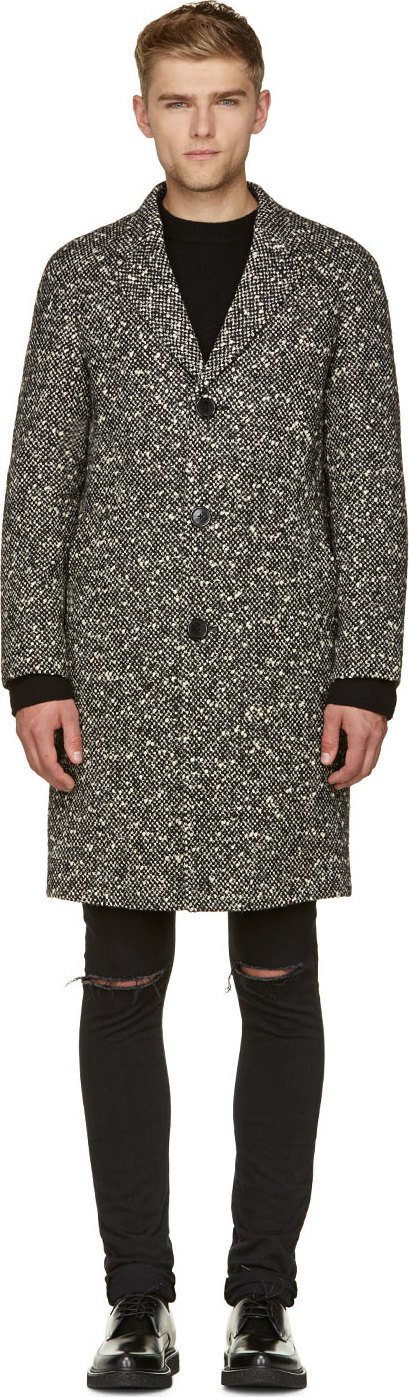 Saint Laurent black and white tweed coat