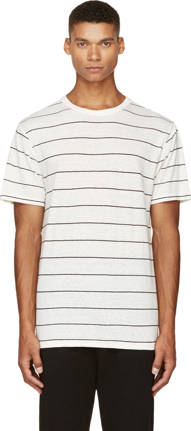 T by Alexander Wang Black & White Striped Linen T-Shirt