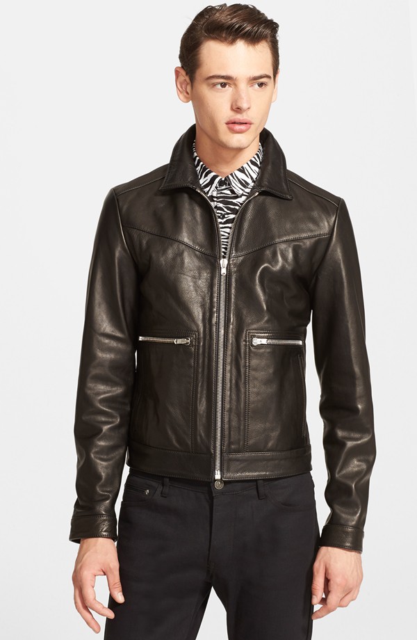 Jacob Morton wears The Kooples trim fit leather short jacket