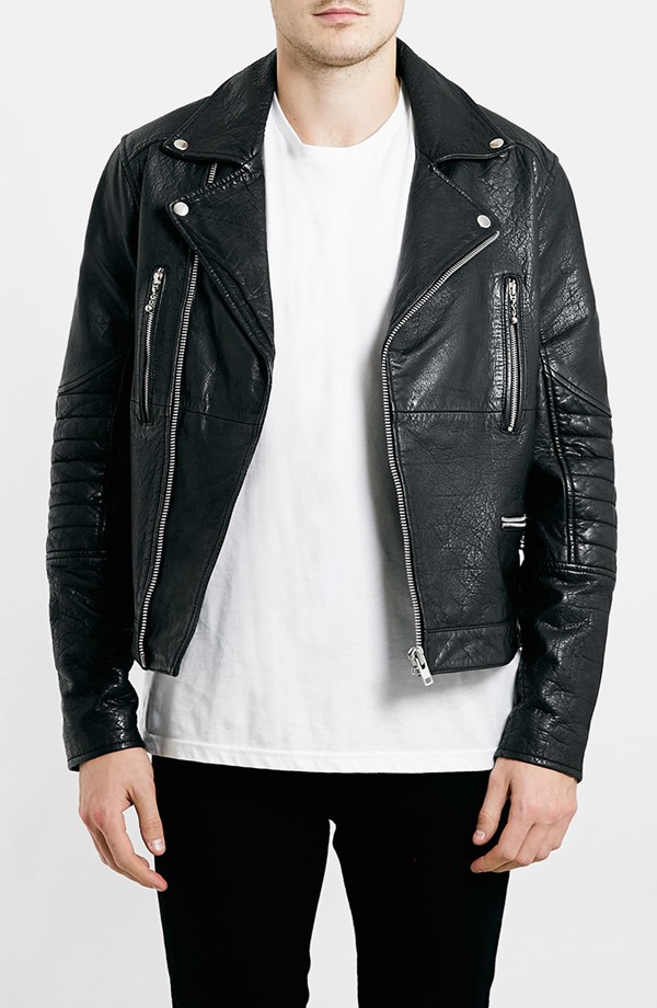Topman black leather biker jacket