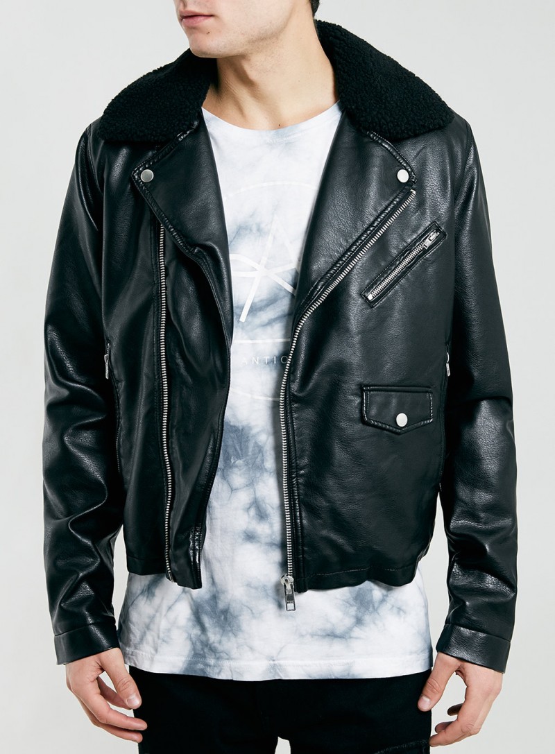 Topman Black Leather Biker Jacket