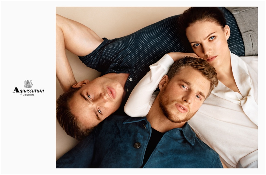 Party of Three: Aquascutum Spring/Summer 2015 Campaign Stars Roger Frampton, Eliza Cummings & Patrick O'Donnell