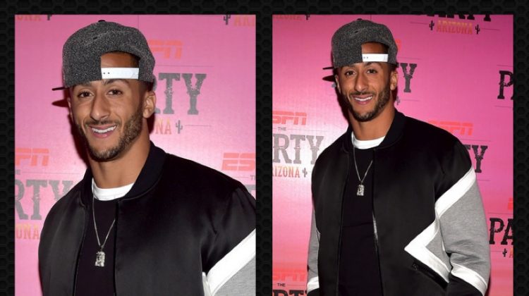 Colin Kaepernick attends the ESPN party in a Neil Barrett bomber jacket and Saint Laurent sneakers.