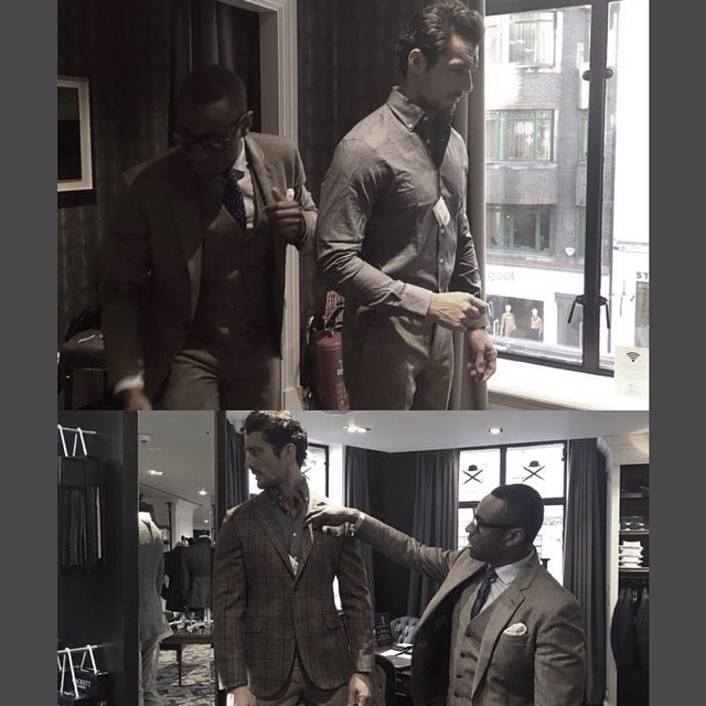 David Gandy has a fitting with Hackett London in preparation for London Collections: Men