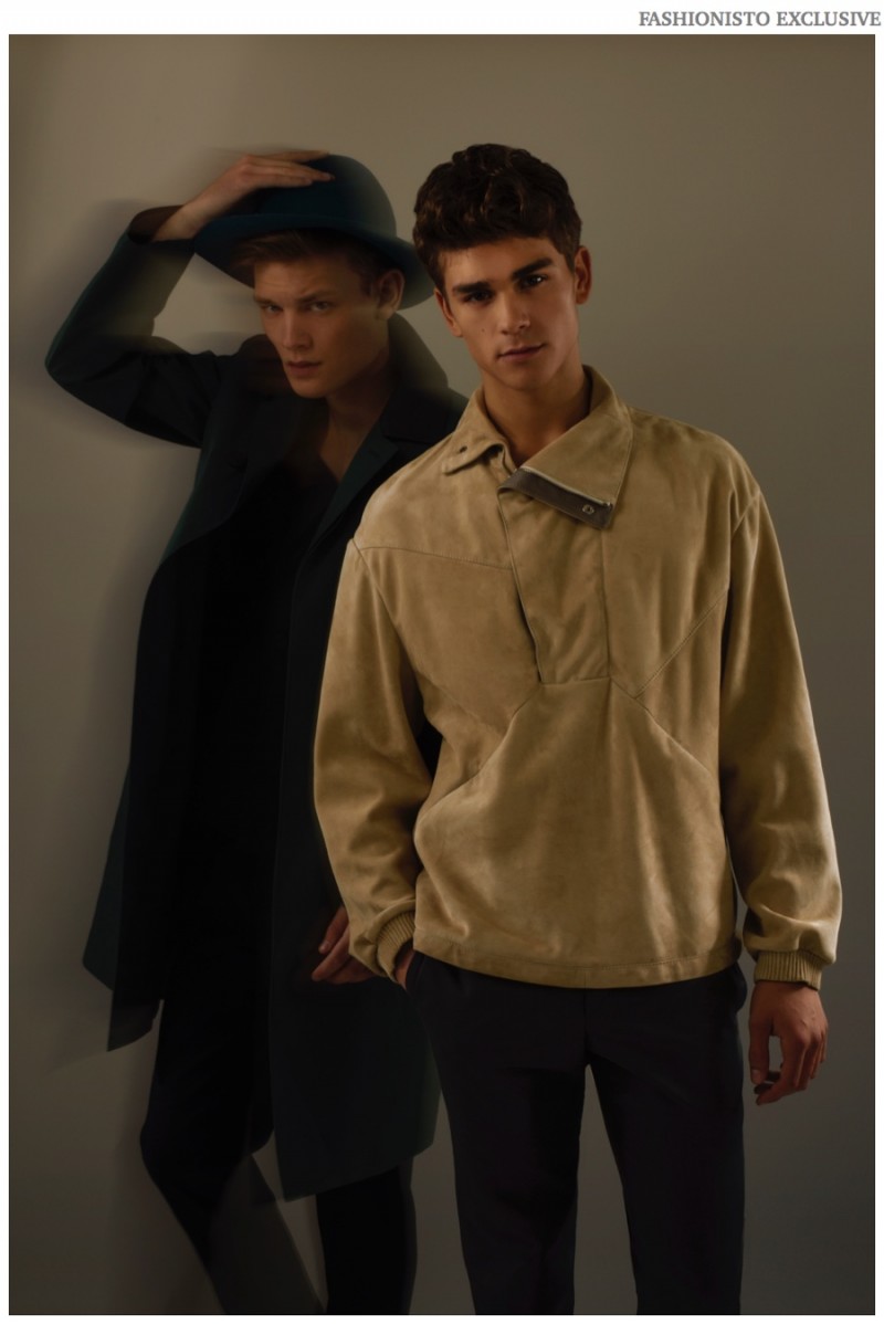 Left to Right: John wears all clothes Burberry Prorsum. Gonzalo wears all clothes Corneliani.