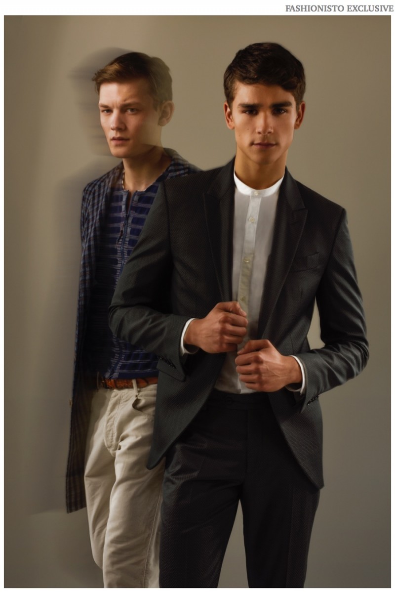 Left to Right:  John wears all clothes Missoni. Gonzalo wears all clothes Carlo Pignatelli.