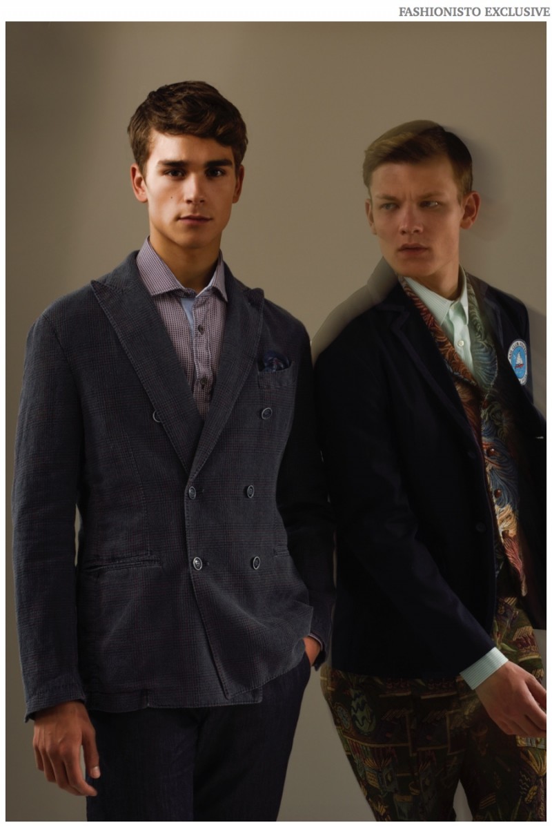 Left to Right: John wears all clothes Studiopretzel. Gonzalo wears all clothes Massimo Rebecchi. 