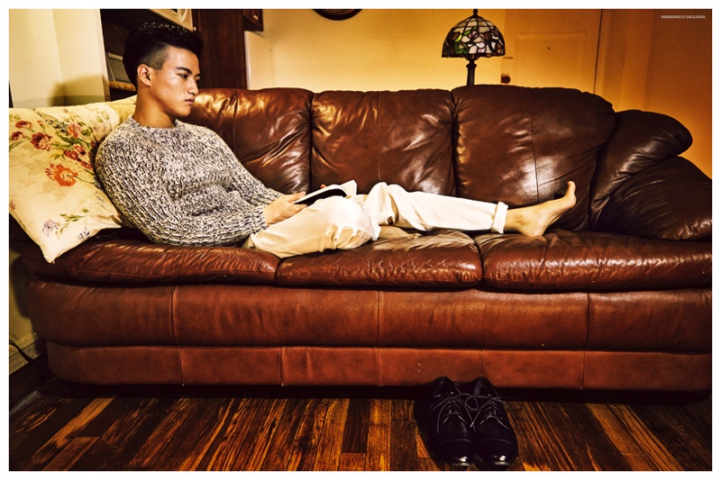 Yukihide wears knit Marc Jacobs, pants MSGM and shoes Calvin Klein.