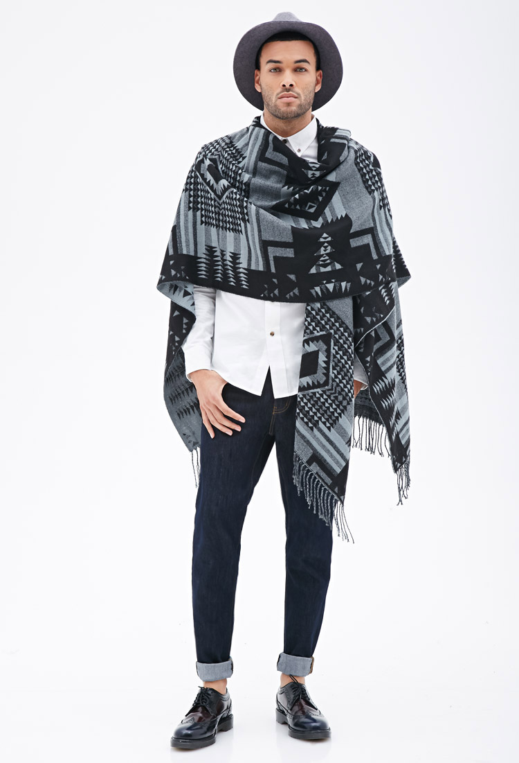 Fringed Southwestern Patterned Poncho