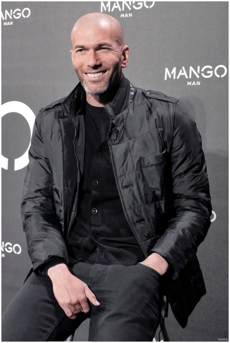 Zinedine Zidane poses for an image at a Mango press event