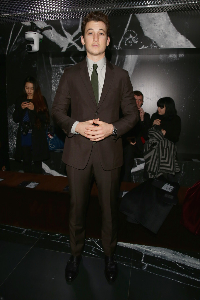 Miles Teller at Prada's fall-winter 2015 menswear show