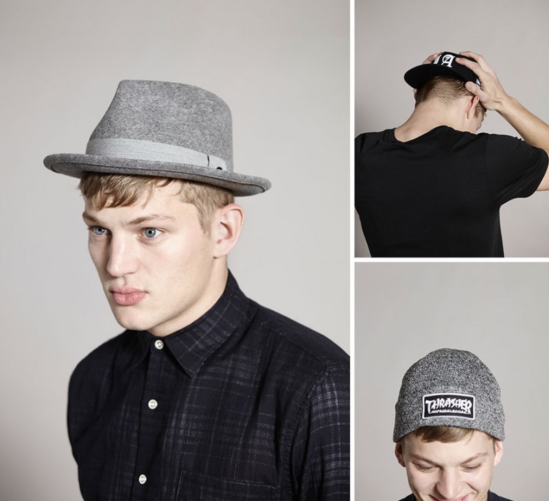 Model Sebastian Sauve rocks various hat styles now available at Revolve