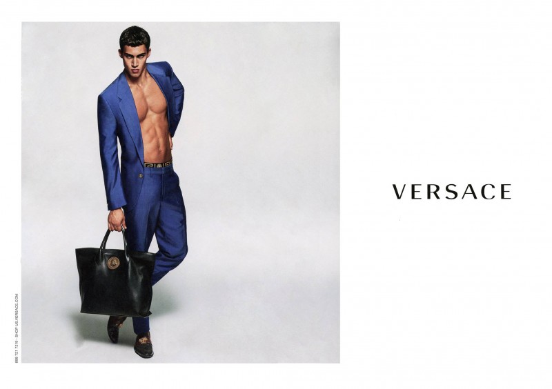 Alessio Pozzi stars in Versace Men's spring-summer 2015 campaign, wearing a striking blue suiting number.