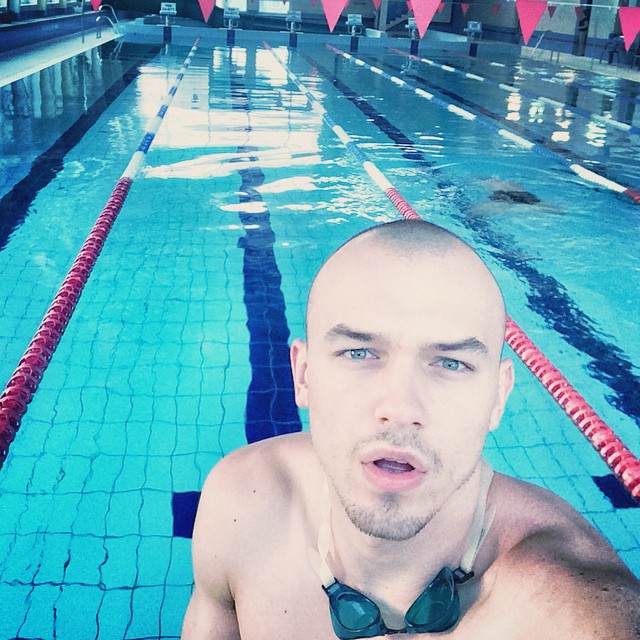Adam Kaszewski goes for a swim.