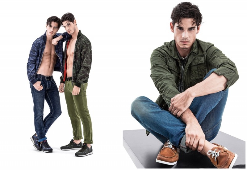 Military Style: Armani Jeans offers its own take on military style with green and blue camouflage prints.