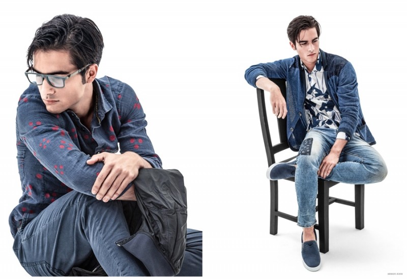 Aleksandar Rusic is in a contemplative mood as he sports casual blue separates with minimal but exciting prints.