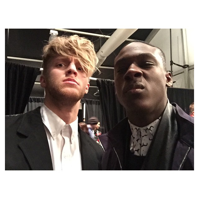 Clark Bockelman and Emmanuel Amorin pose for an image during New York Fashion Week.