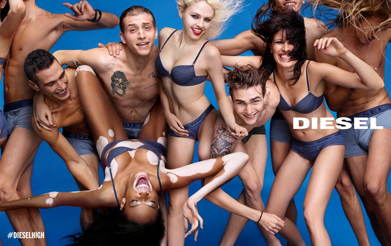 Diesel's models strip down to unveil the label's blue undergarments.