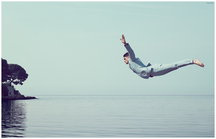 Hedi Segalen Takes a Leap for Façonnable Spring/Summer 2015 Campaign