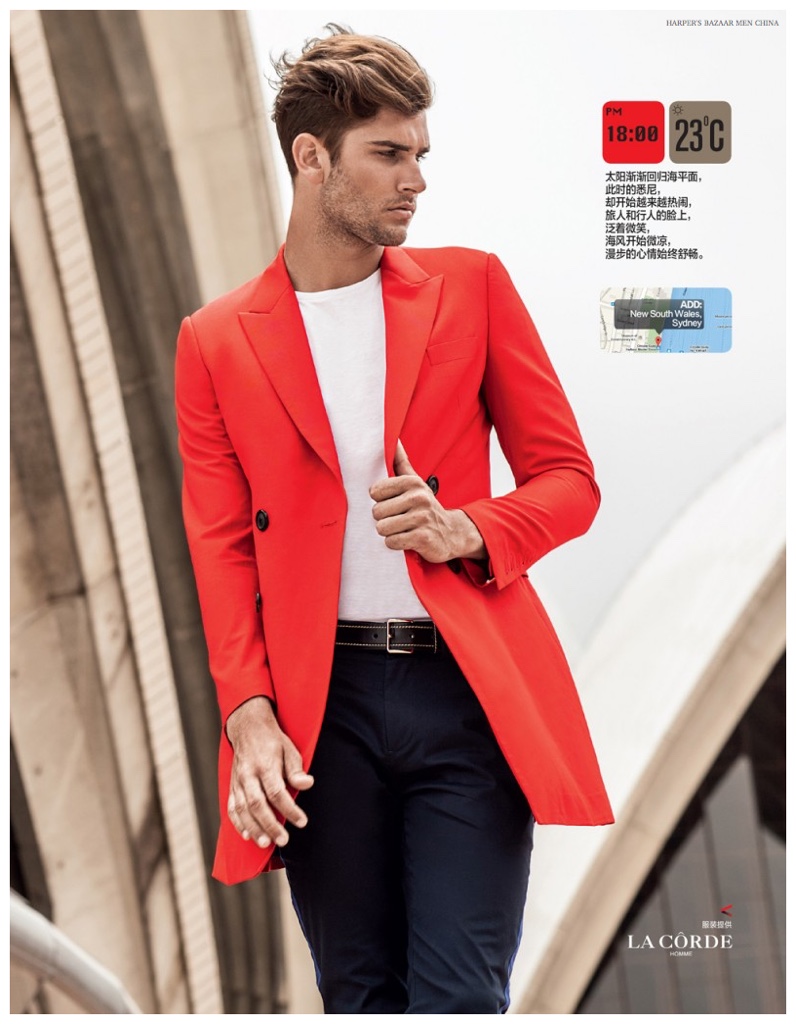 Jack Vanderhart updates a simple look with a tailored red coat.