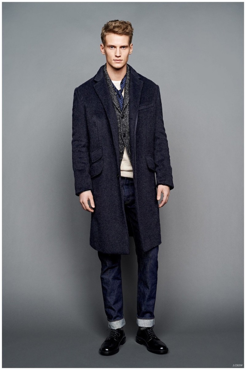 J.Crew is on board with blue denim for fall, incorporating the basic into a wardrobe of sharp, tailored pieces. J.Crew Fall/Winter 2015 Menswear Collection.