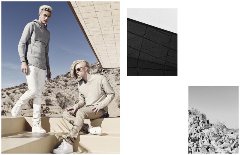 Neutral Territory: Lucky Blue Smith and Shaun Ross wear sporty fits with a light color scheme, perfect for spring.