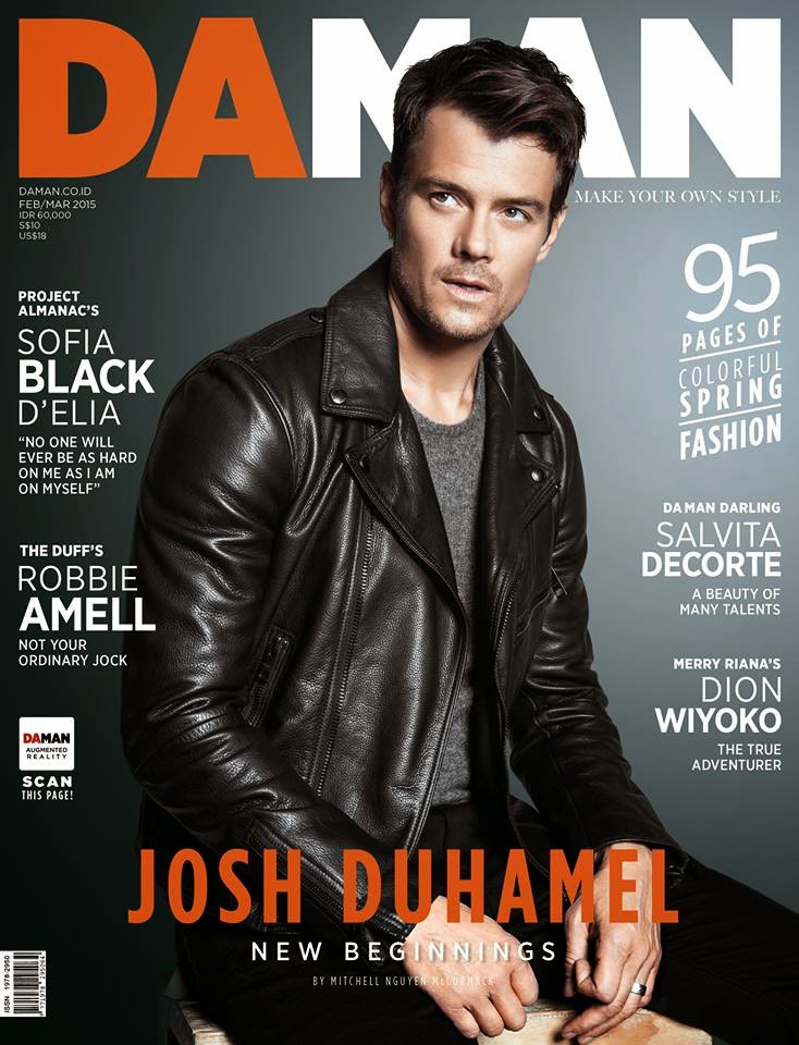 Josh Duhamel Sports Leather Biker Jacket for Da Man February/March 2015 Cover