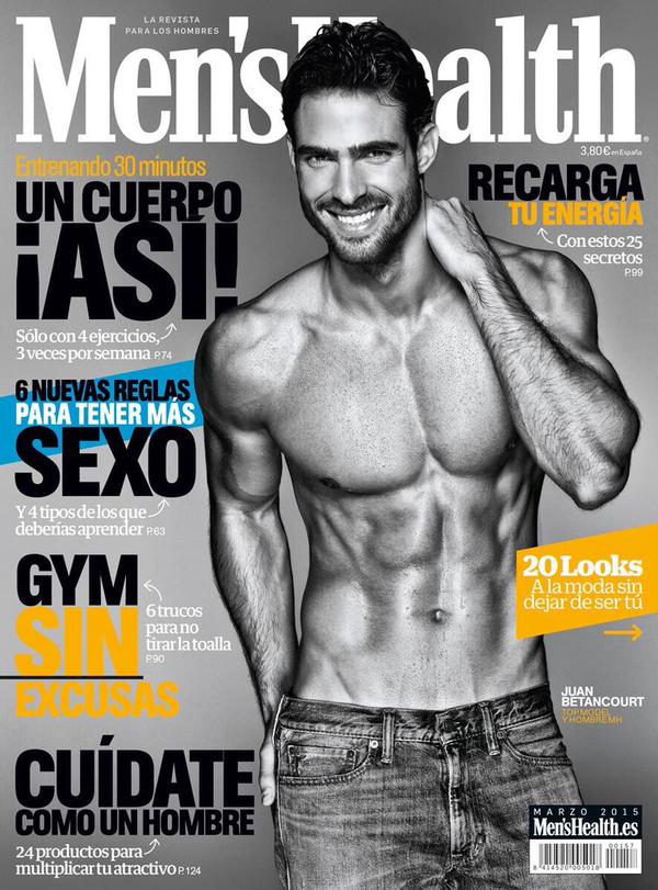 Juan Betancourt is all smiles for the March 2015 cover of Men's Health Spain.