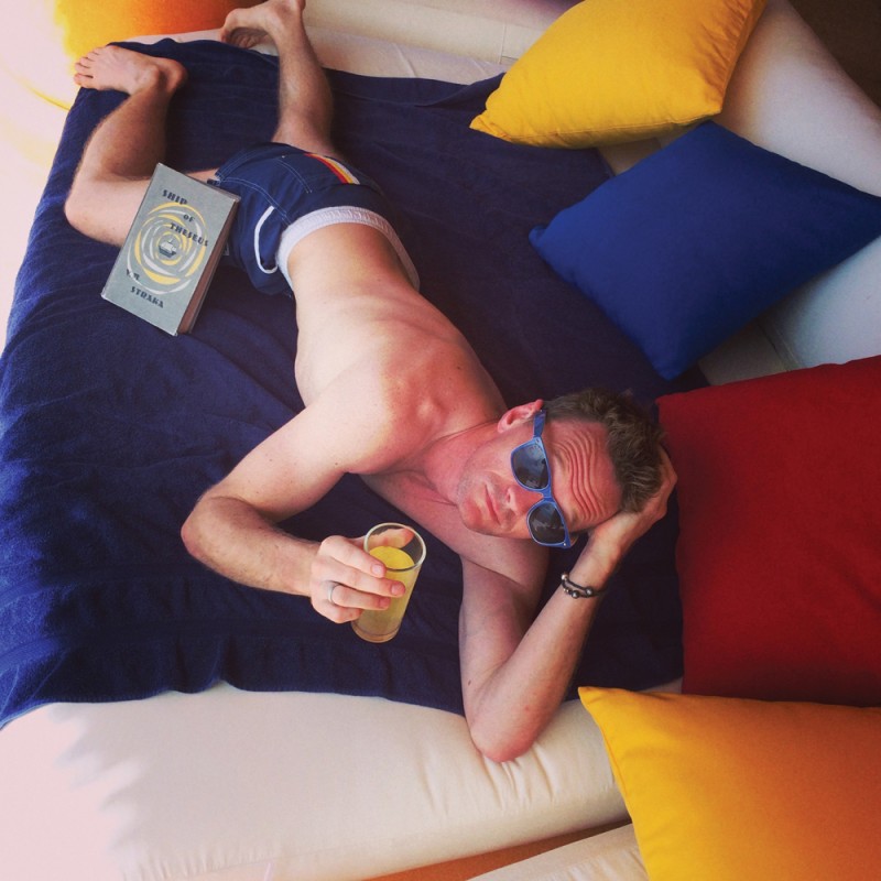 Neil Patrick Harris relaxes shirtless in an image he shared with Interview.