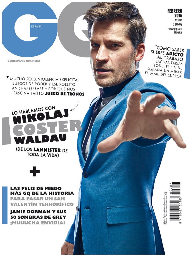 Nikolaj Coster-Waldau covers GQ España in a vibrant blue Gucci suit.