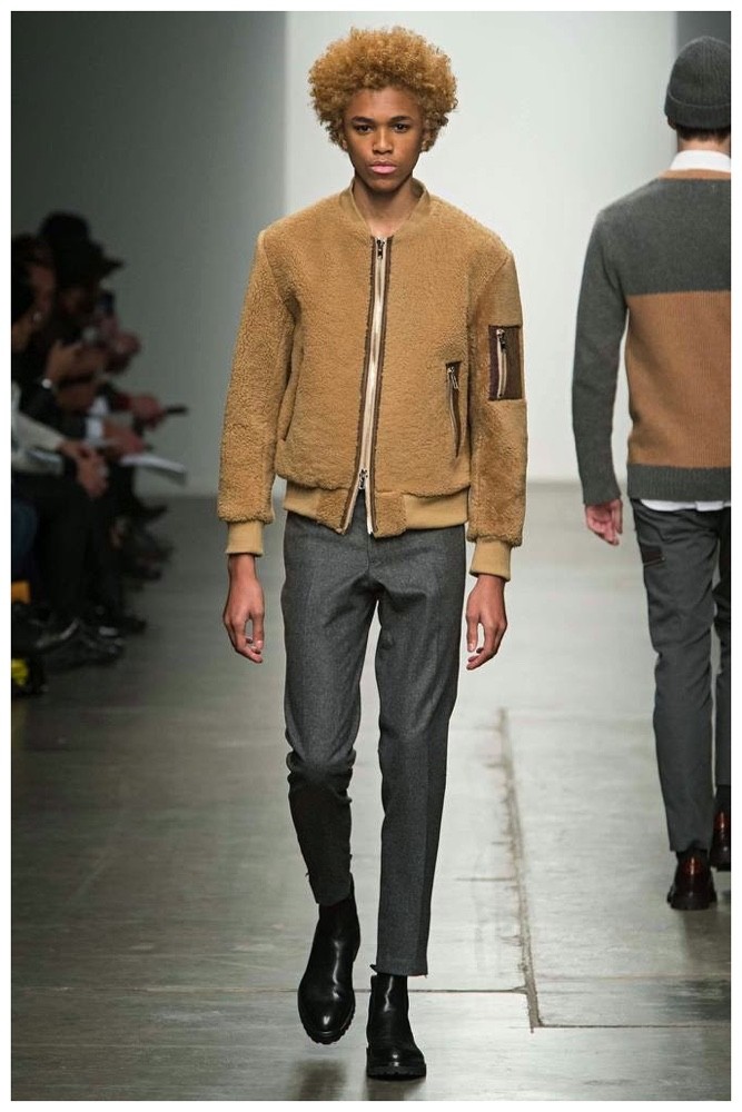 Ovadia & Sons Fall-Winter 2015 Menswear Collection. Unveiling its fall collection during New York Fashion Week, Ovadia & Sons delivered slender fits and a lineup of separates ideal for urban living. Highlighting the shearling trend, Ovadia & Sons sent out  a camel hued bomber jacket with modern details.