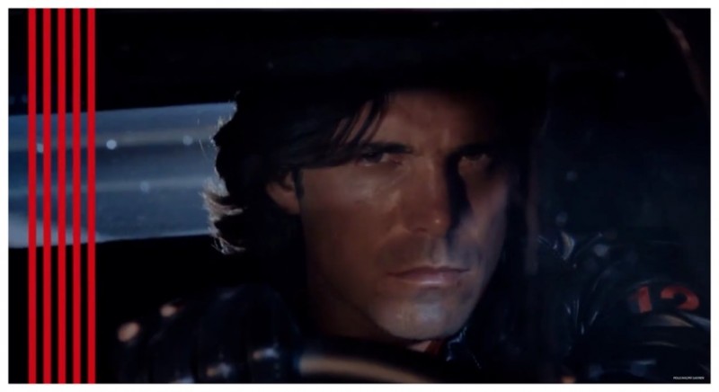 Nacho Figueras delivers an intense stare as he speeds through the night in a still from Polo Red Intense's fragrance campaign film.