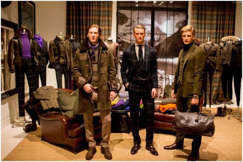 Models wear looks from Ralph Lauren Purple Label's fall-winter 2015 menswear collection.