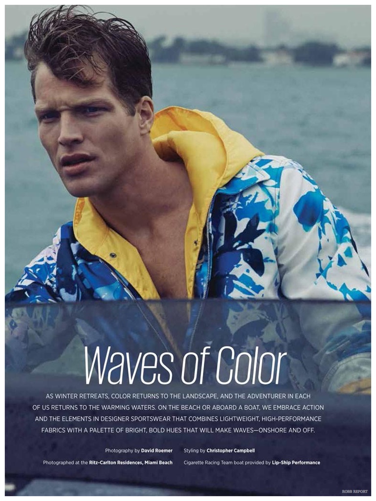 Embracing color, Geoffroy Jonckheere wears a floral print silk jacket from Brioni.